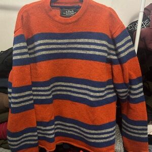 Abercrombie & Fitch Men's Striped Crewneck Sweater - Orange and Blue